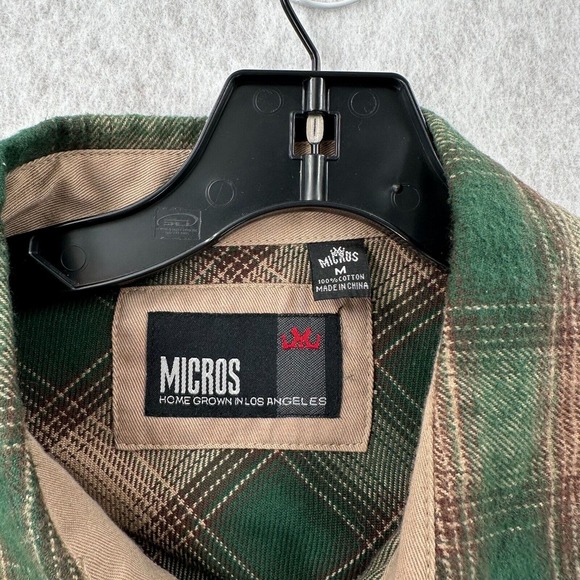 Micros Pearl Snap Flannel Shirt Mens MED Plaid Green Brown Southwestern Button - Picture 4 of 8
